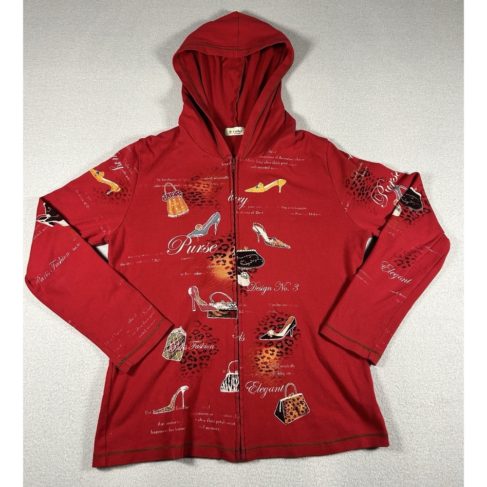 Womens Cactus Graphic Zip Hoodie Red MEDIUM Heels Purses Shoes